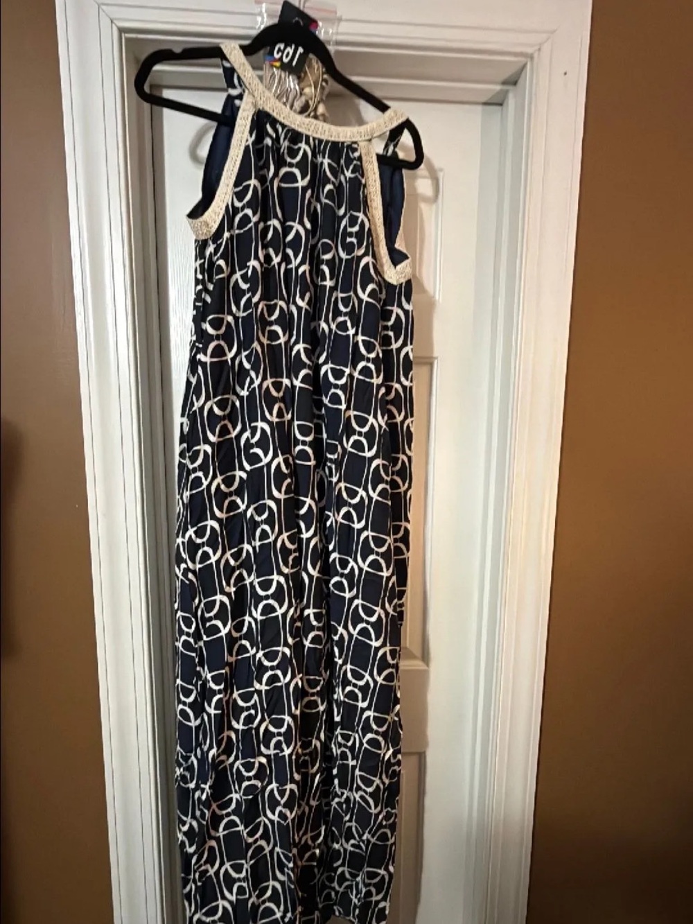 Navy and White Halter Maxi Dress